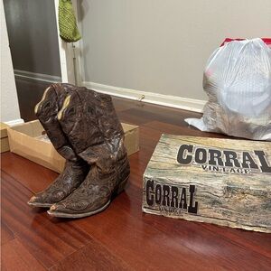 Leather Brown Corral Cowboy Boots